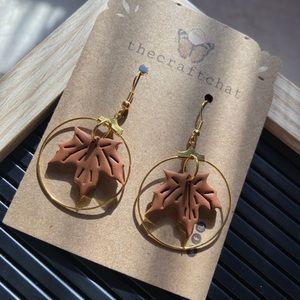 Orange/red Leaf polymer clay earrings